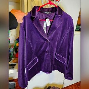 Ellen Tracy Amethyst Velvet Button-Up Hemed Overcoat NWT